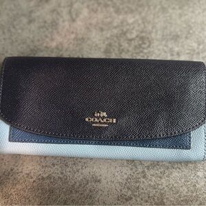 Coach Two-Tone Leather Continental Wallet - Navy & Light Blue& Medium Blue